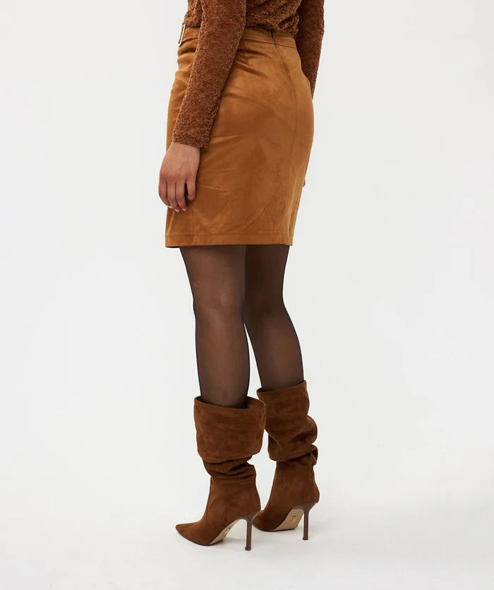 Overlap Suedine Skirt - Camel