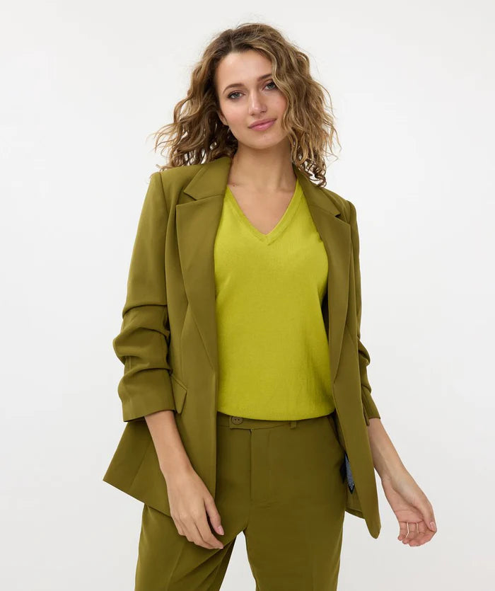 Gathered Sleeve Blazer - Moss Green