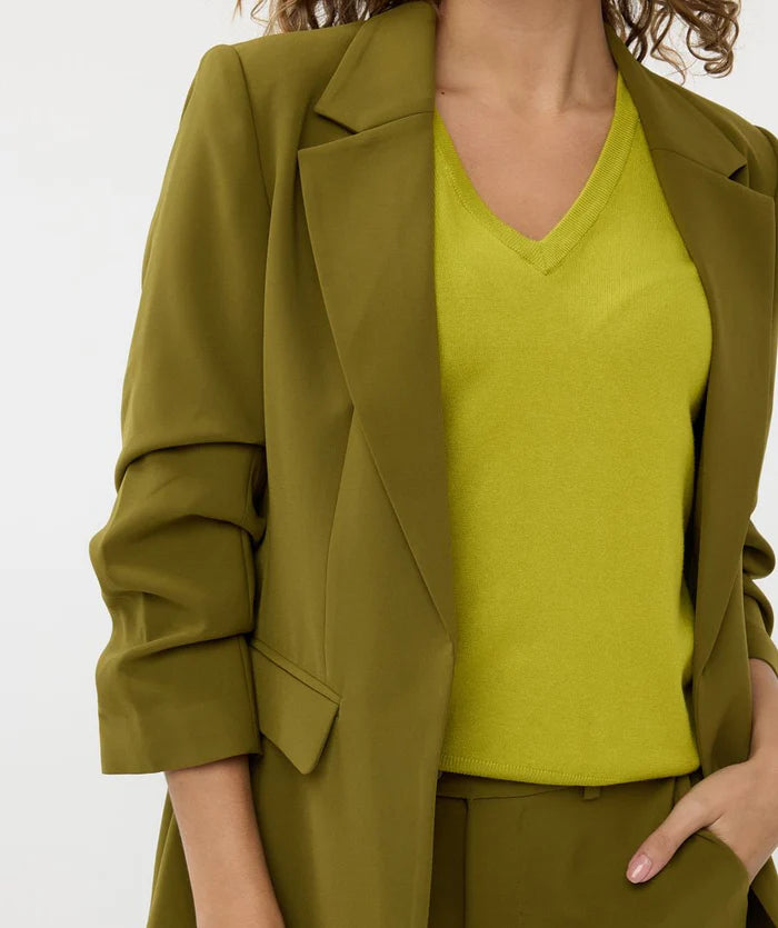 Gathered Sleeve Blazer - Moss Green