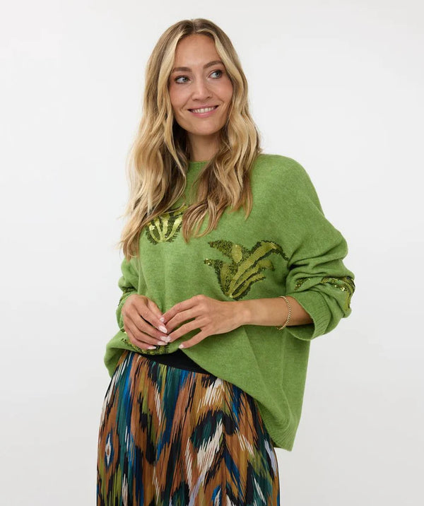 Sequins Round Neck jumper - Forest Green