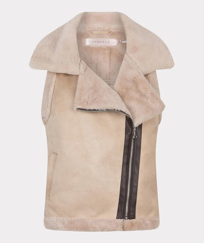 Suedine/Fake Fur Gilet - Sand