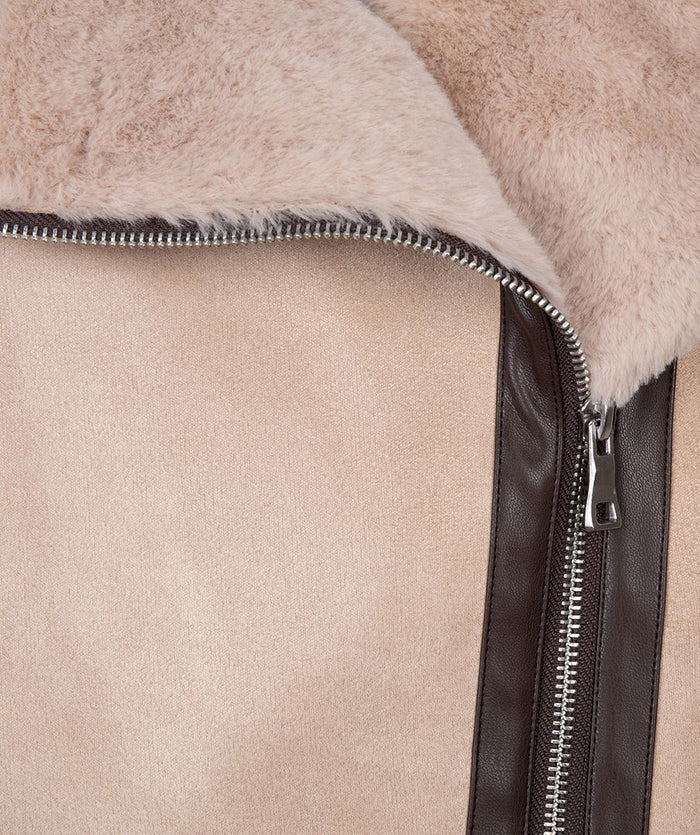 Suedine/Fake Fur Gilet - Sand