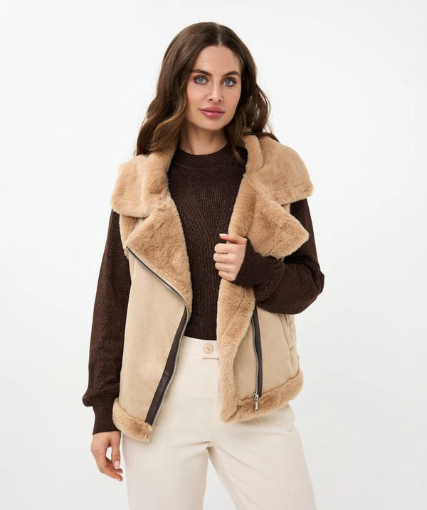 Suedine/Fake Fur Gilet - Sand