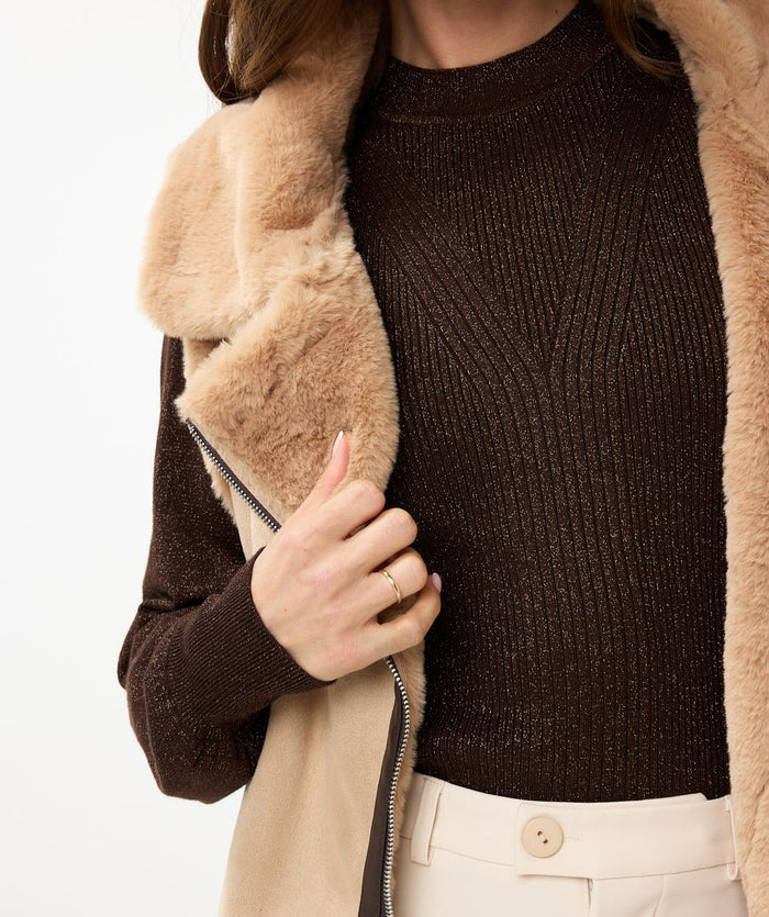 Suedine/Fake Fur Gilet - Sand