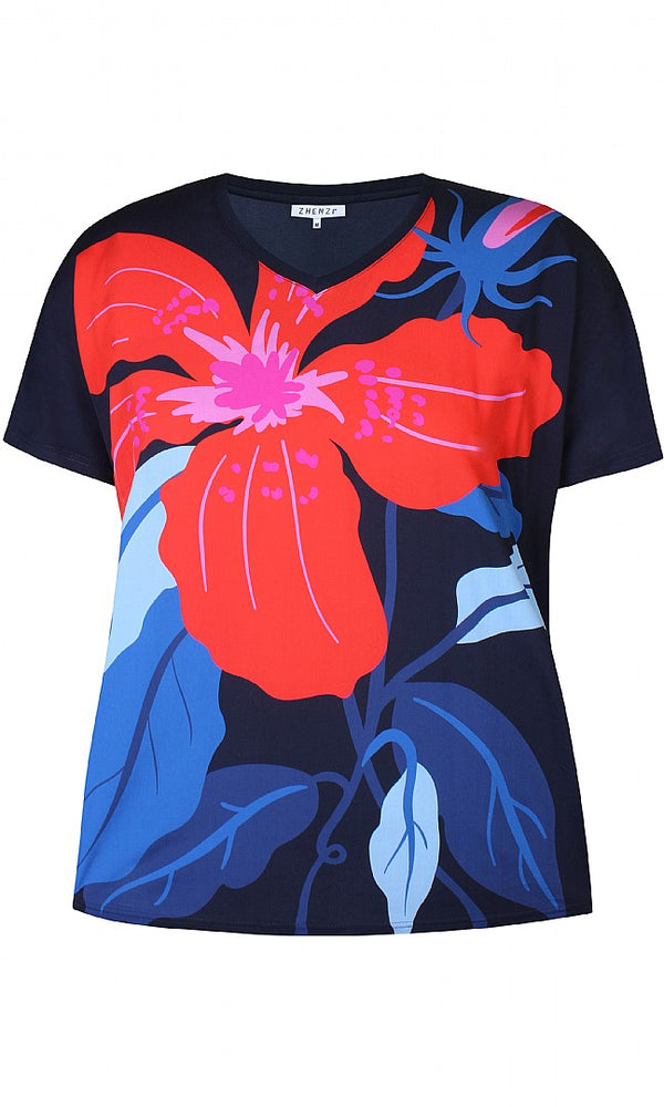 PRINT TOP - Navy/red