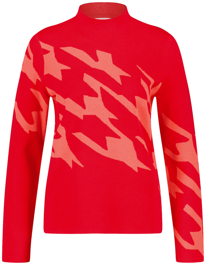 Symbiotic Red High Neck Jumper - Red/rouge Houndstooth