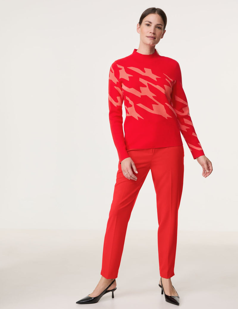 Symbiotic Red High Neck Jumper - Red/rouge Houndstooth