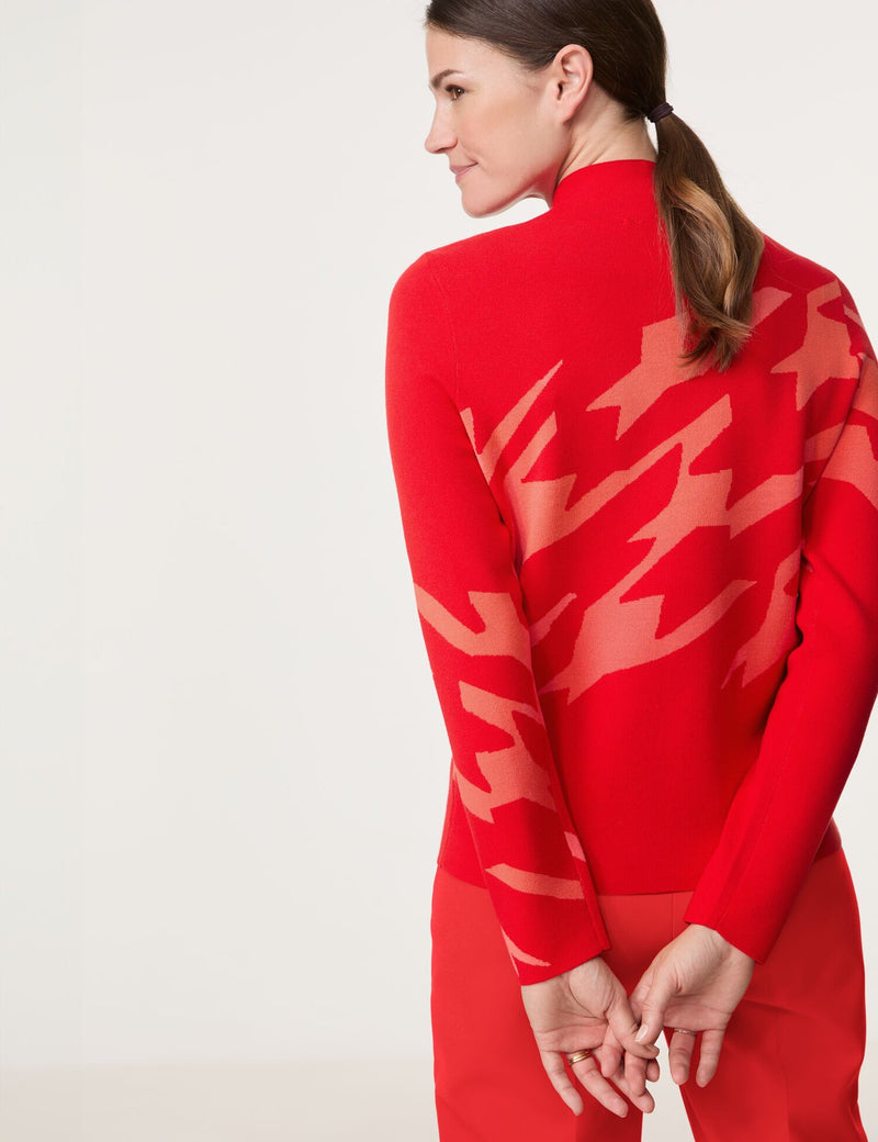 Symbiotic Red High Neck Jumper - Red/rouge Houndstooth