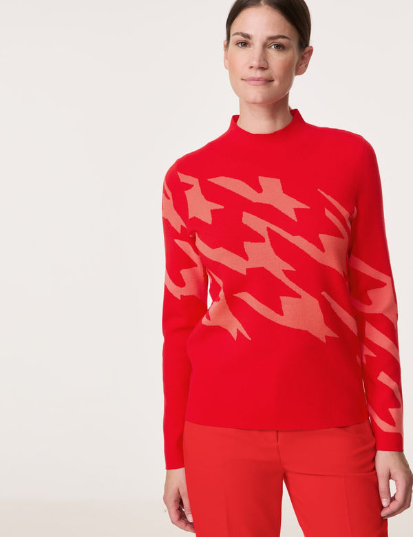 Symbiotic Red High Neck Jumper - Red/rouge Houndstooth