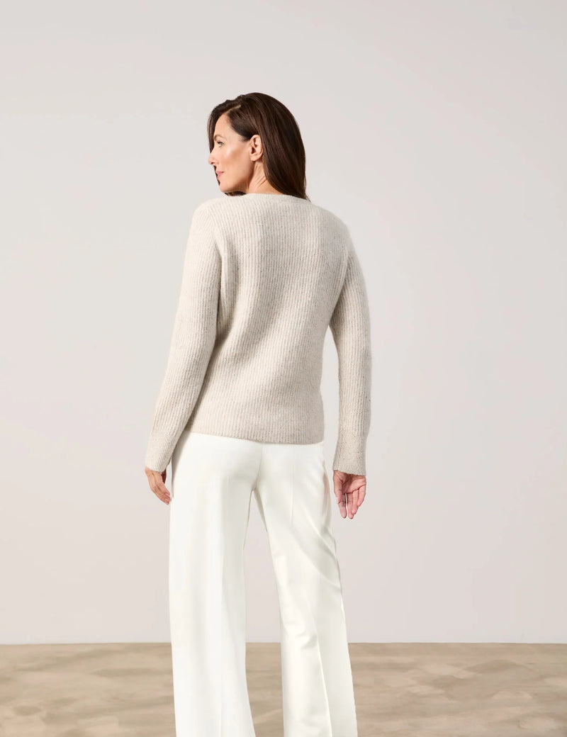 Animal Attention Round Neck Jumper - Cream Melange