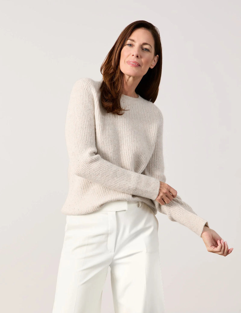 Animal Attention Round Neck Jumper - Cream Melange