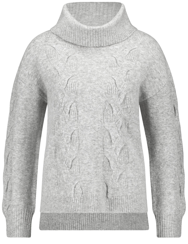 Animal Attention Polo Neck Jumper - Silver Grey Melange