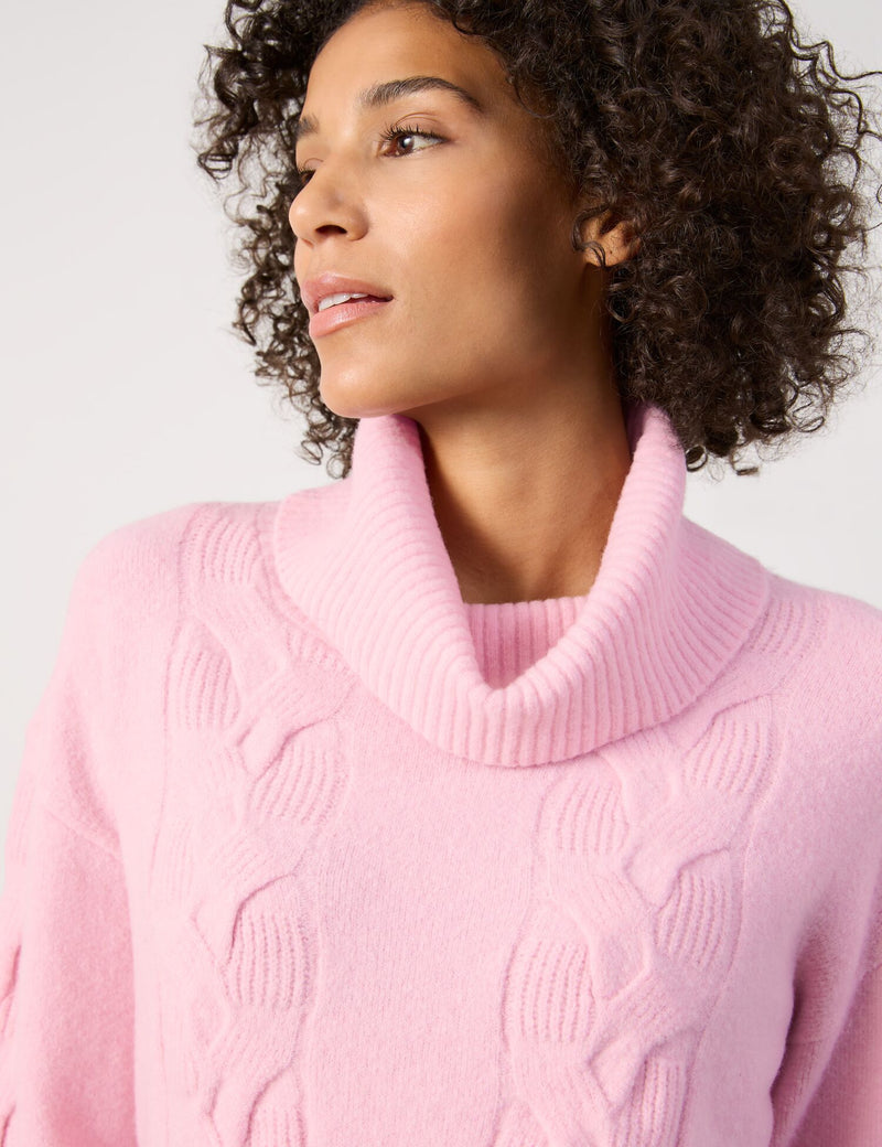 Animal Attention Polo Neck Jumper - Rose Quartz Melange