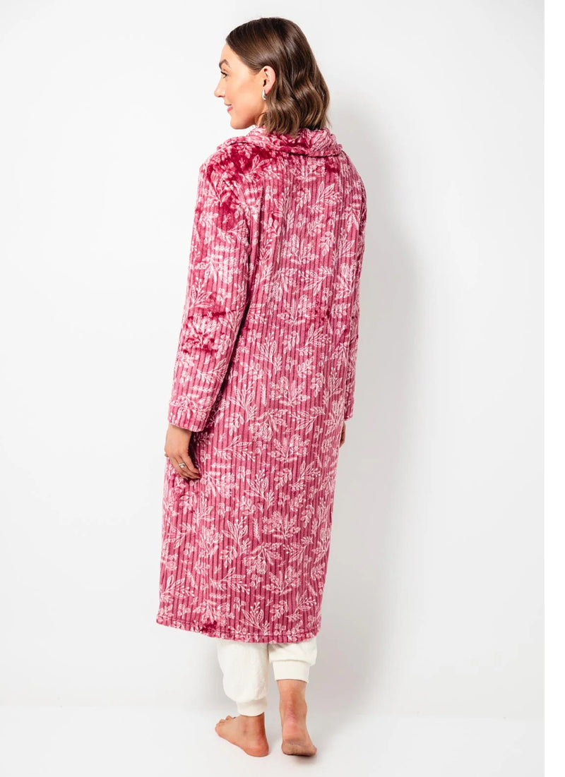 Floral Fleece Zipper Robe - Dusky Pink