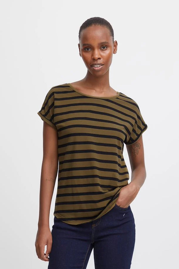 Pamila Round Neck T-Shirt - Military Olive Mix