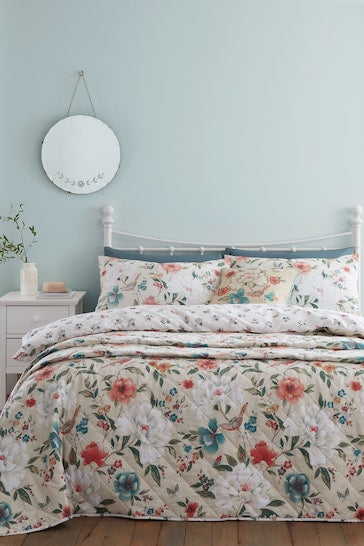 Pippa Floral Birds Duvet Cover Set - Natural