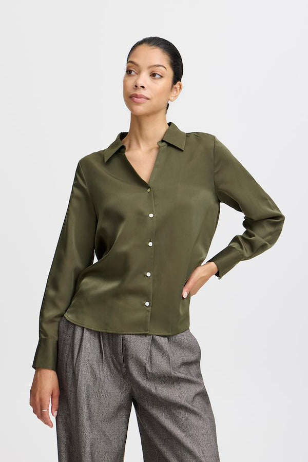 Dolora Plain Shirt - Olive Night