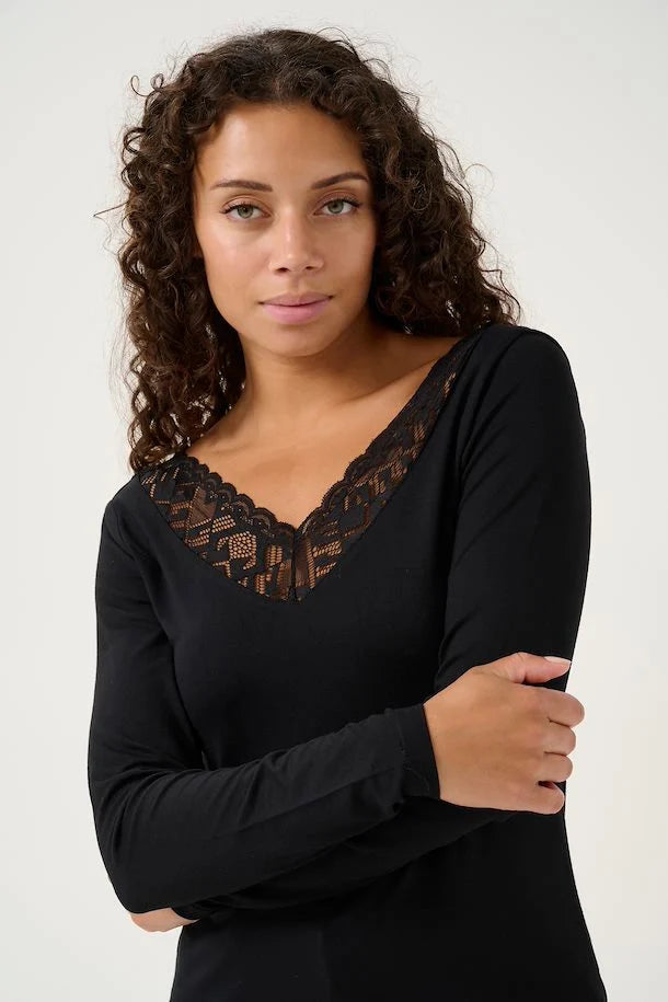 Trulla V Neck Lace T-Shirt - Pitch Black