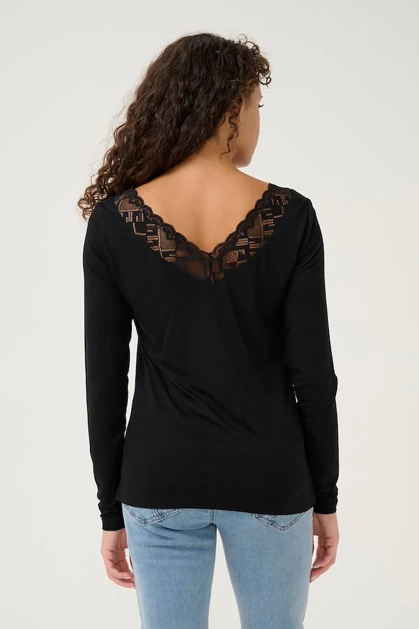 Trulla V Neck Lace T-Shirt - Pitch Black