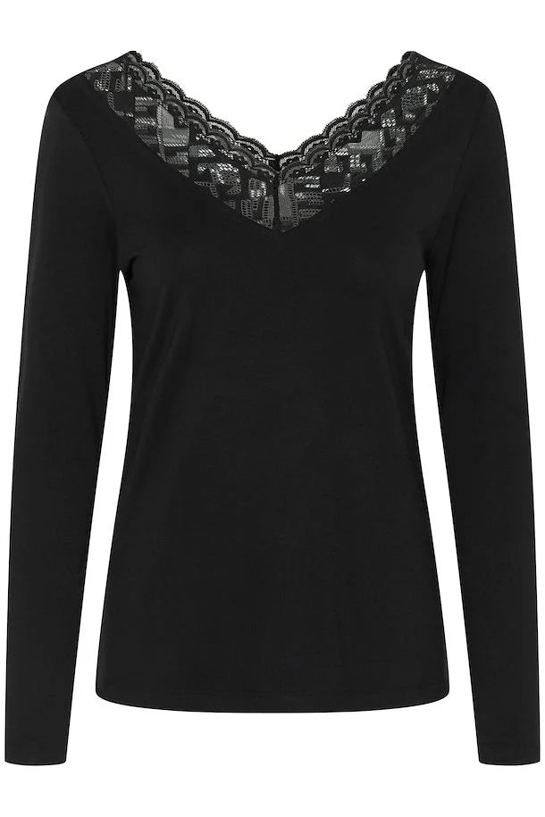 Trulla V Neck Lace T-Shirt - Pitch Black