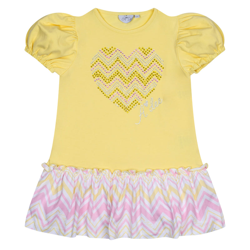 Laura Chevron Heart Dress - Lemon Cake