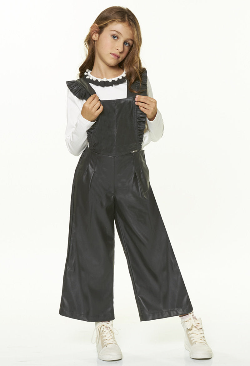 Faux Leather Jumpsuit - Black