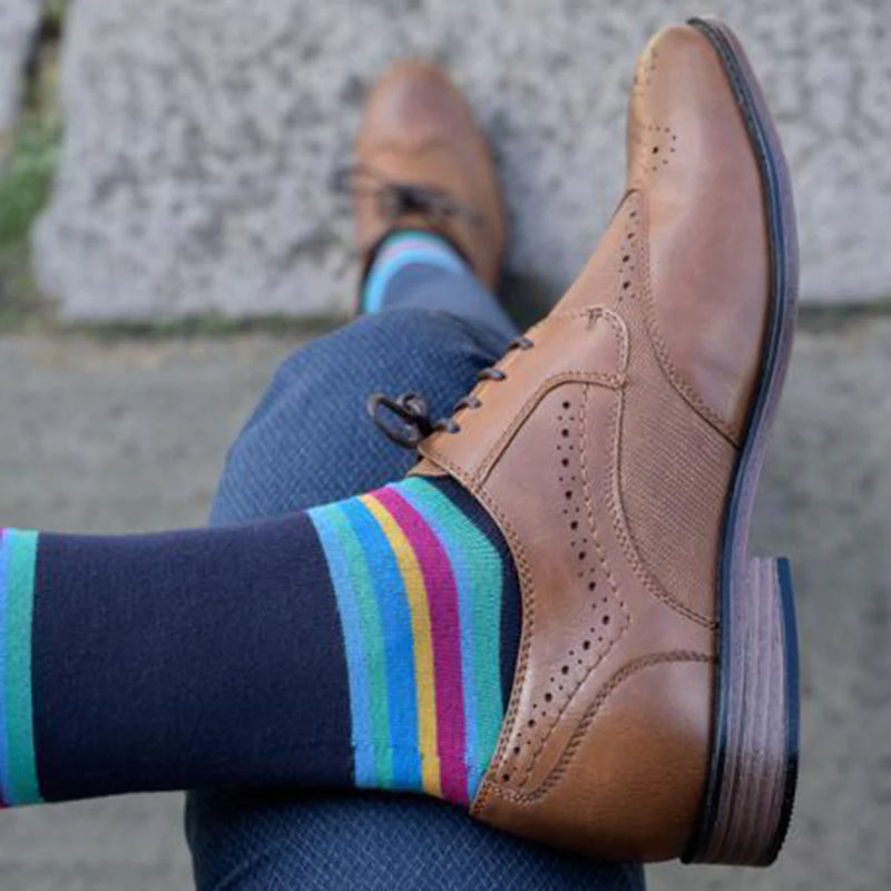 Bold Striped Socks - Navy