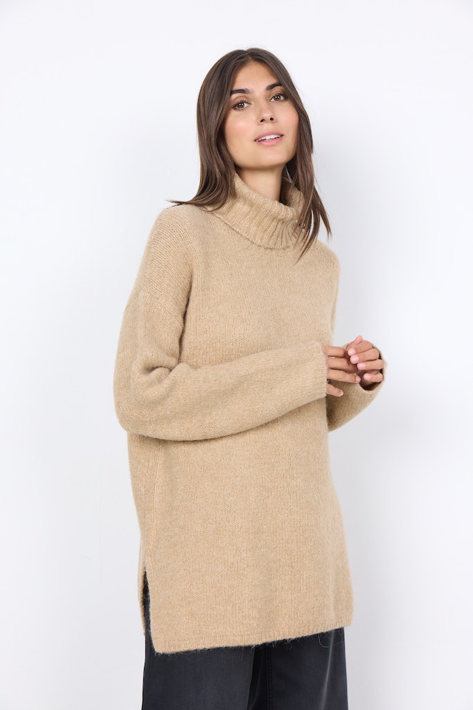 Gunna 6 Polo Neck Jumper - Sand Melange