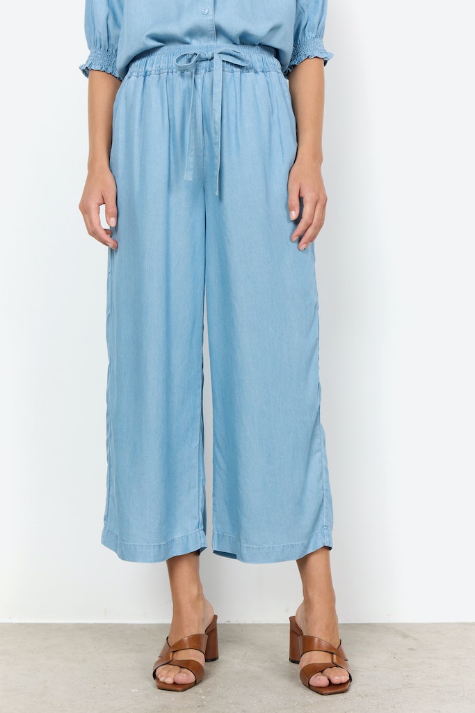 Liv Drawstring Crop Trouser - Light Blue Denim