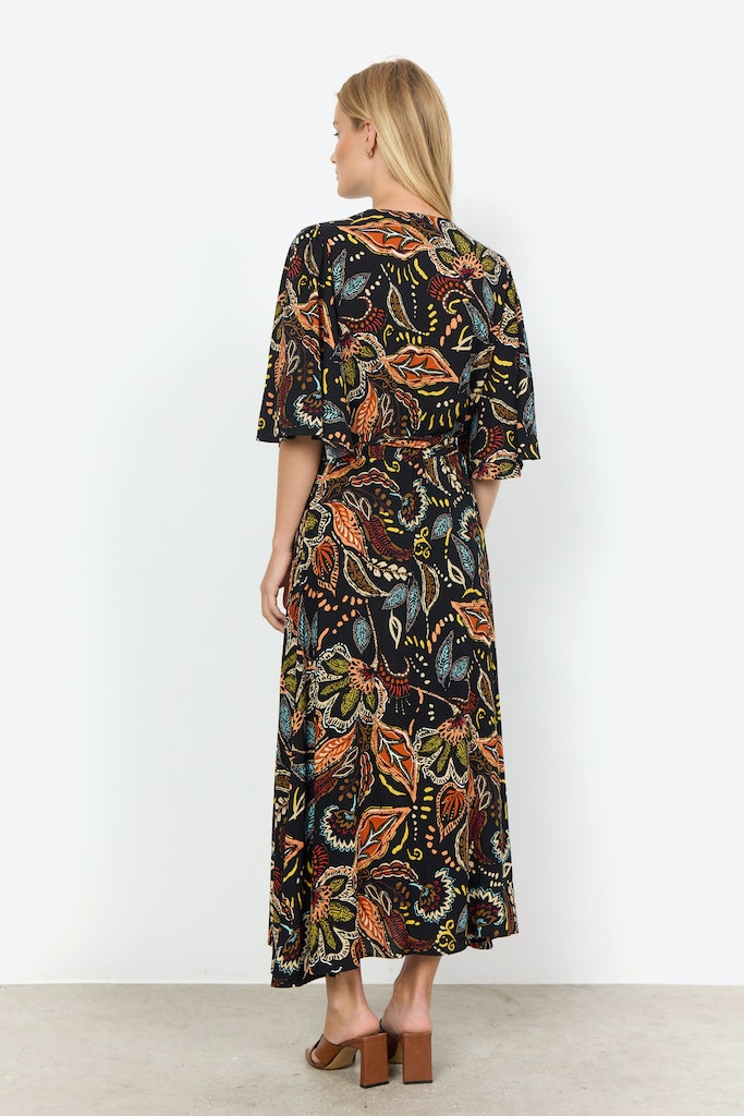 Emine Splitneck Print Dress - Black Combi