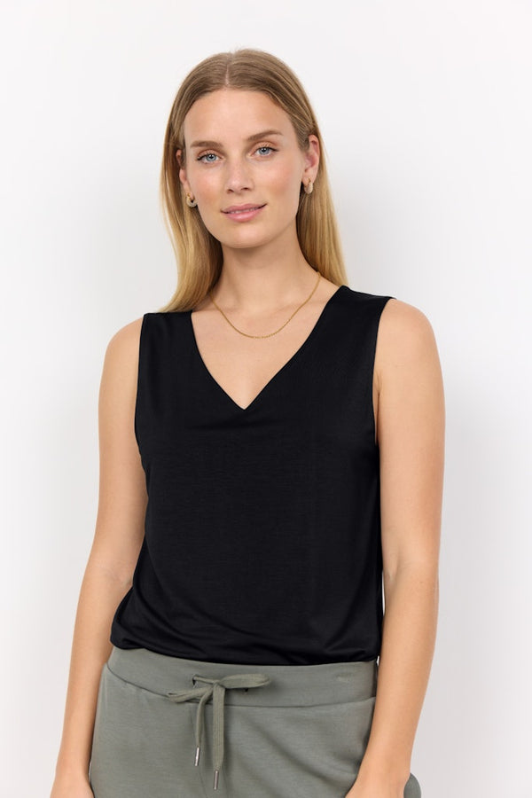 Marica V Neck Sleeveless Top - Black