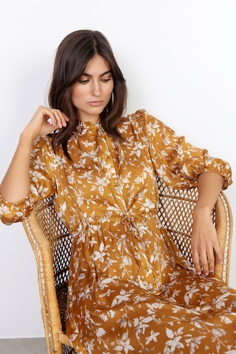 Moa Shirt Collar Print Dress - Golden Yellow