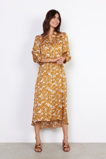 Moa Shirt Collar Print Dress - Golden Yellow