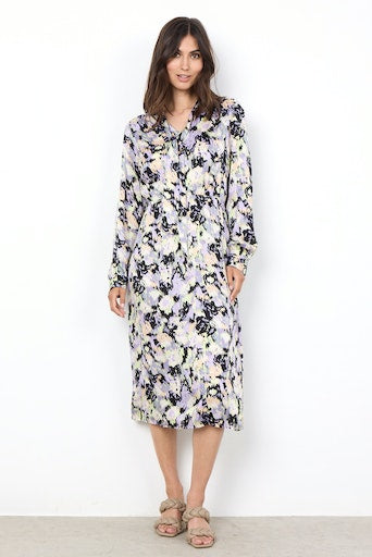 Adela High Neck Print Dress - Lilac Breeze Combi