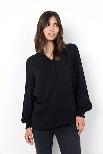 Radia Button Planket Blouse - Black