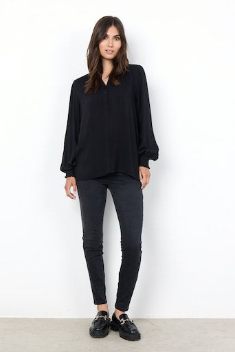 Radia Button Planket Blouse - Black