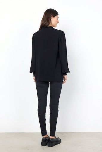 Radia Button Planket Blouse - Black