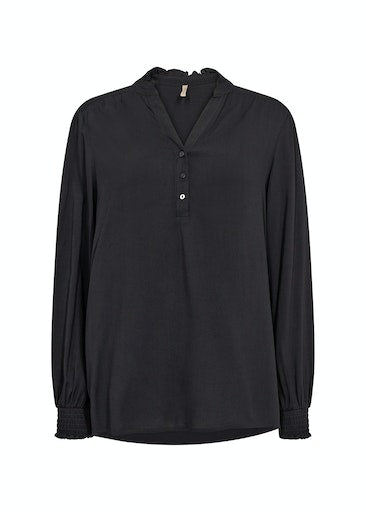 Radia Button Planket Blouse - Black