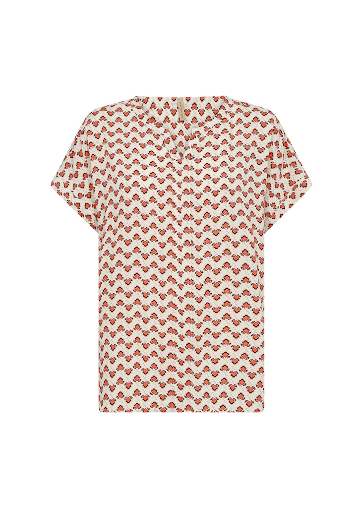 Dorella 1 Split Neck Print Blouse - Dusty Clay Combi