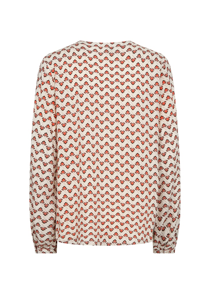 Dorella 2 Split Neck Print Blouse - Dusty Clay Combi