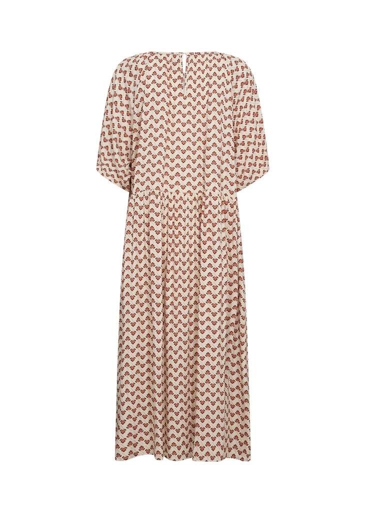 Dorella 3 Round Neck Print Dress - Dusty Clay Combi