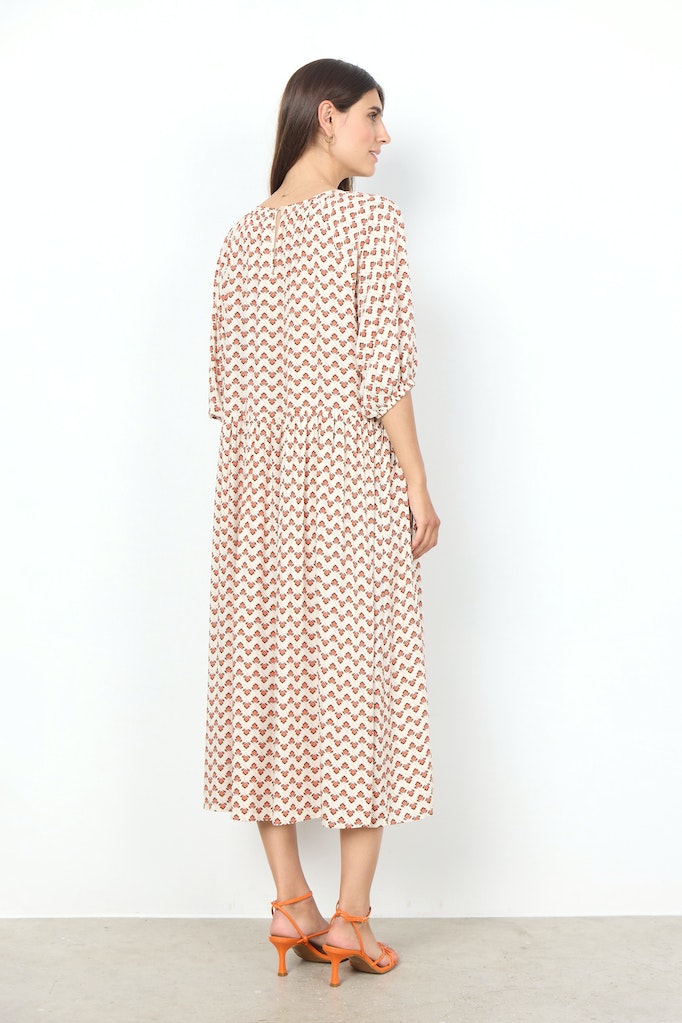 Dorella 3 Round Neck Print Dress - Dusty Clay Combi