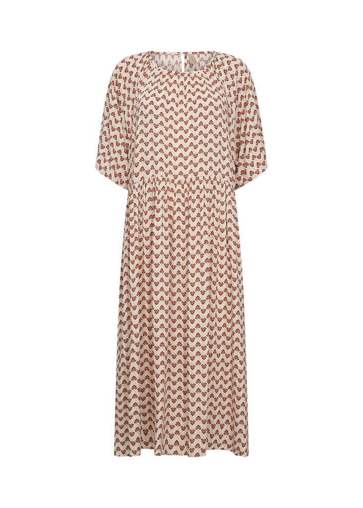 Dorella 3 Round Neck Print Dress - Dusty Clay Combi