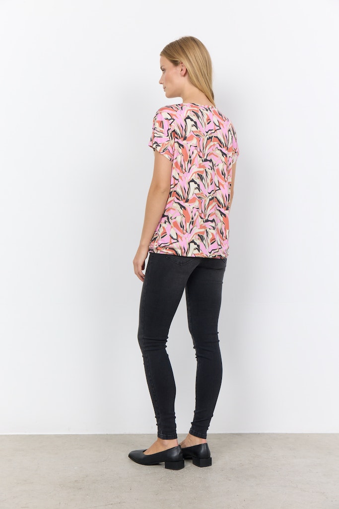 Marica 279 Round Neck Print T-Shirt - Pink Combi