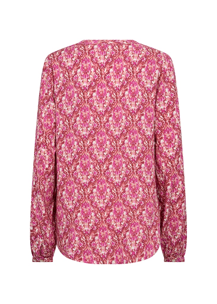 Dorte 2 Split Neck Print Blouse - Pink Combi