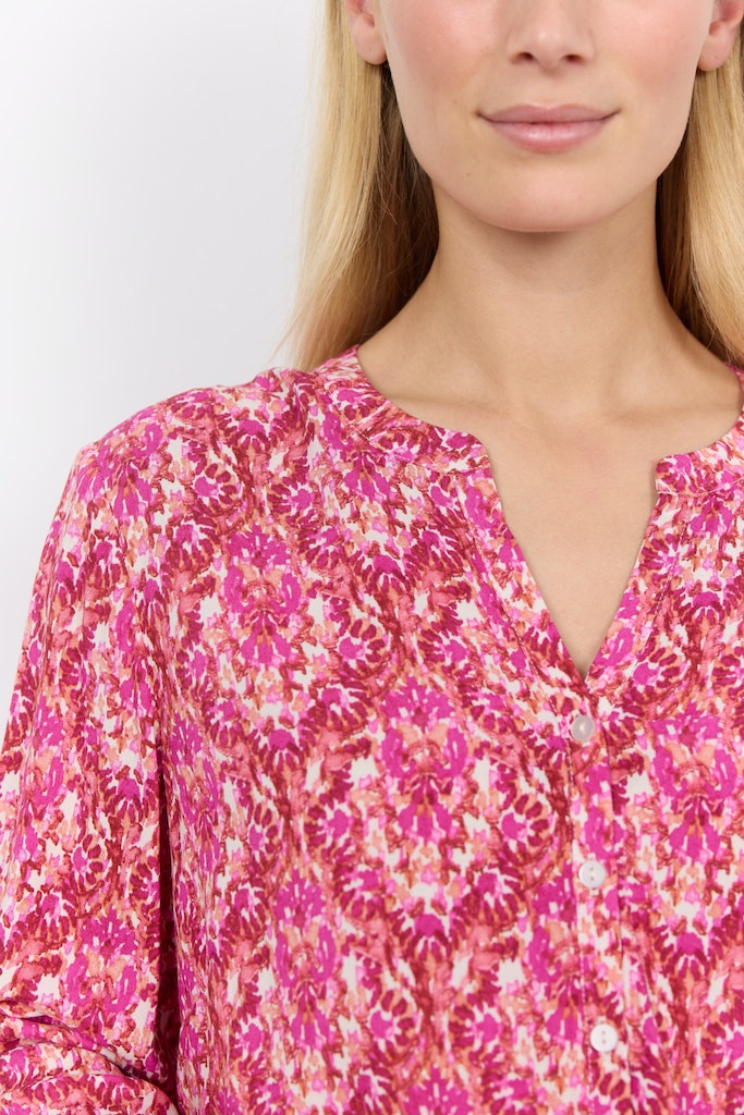 Dorte 2 Split Neck Print Blouse - Pink Combi