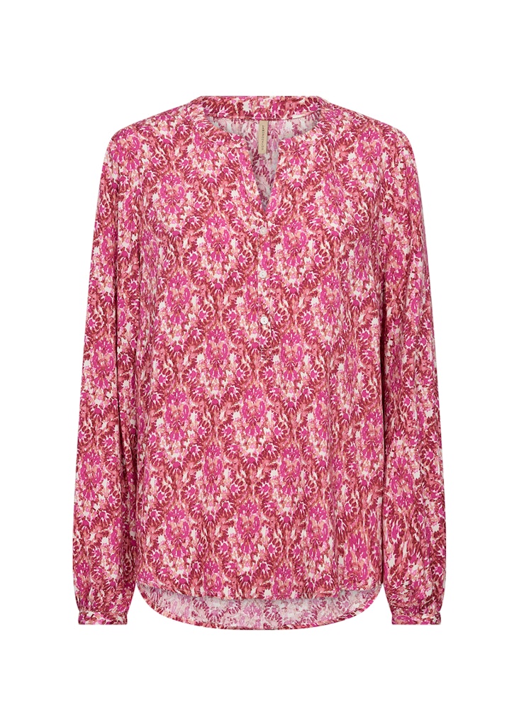 Dorte 2 Split Neck Print Blouse - Pink Combi