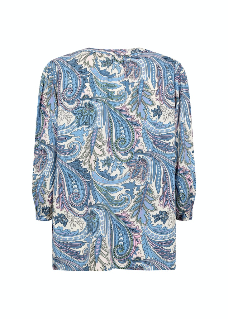 Donia1 V Neck Paisley Print Blouse - Crystal Blue Combi