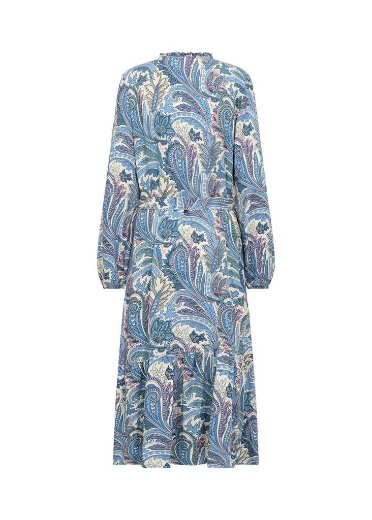 Donia 3 V Neck Paisley Print Dress - Crystal Blue Combi