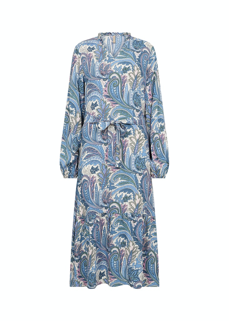 Donia 3 V Neck Paisley Print Dress - Crystal Blue Combi